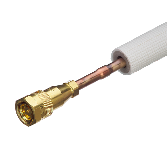 Pre-charged line set connector and copper pipe